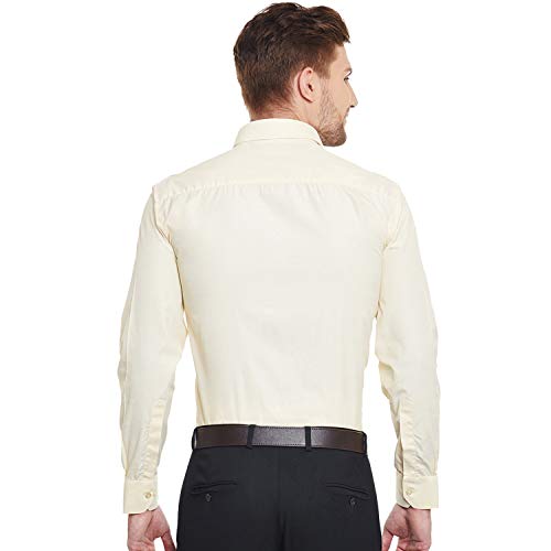 Image of English Navy Men Spread Collar Solid Slim Fit Formal Yellow