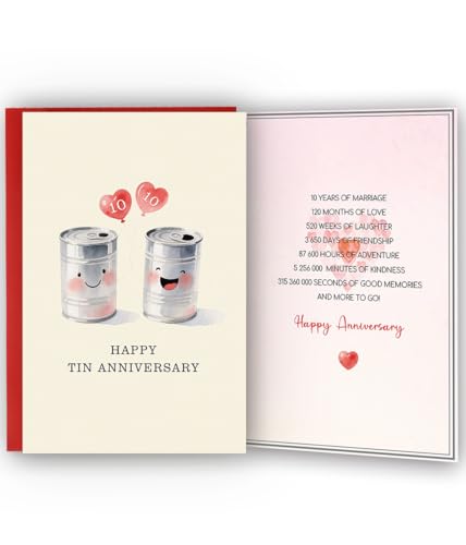Bestmelo 10 Year Anniversary Card,10th Anniversary Card Gifts,10 Year Wedding Anniversary Day Gifts,Happy Tin Anniversary,8x5.3 Inches,Double-Sided