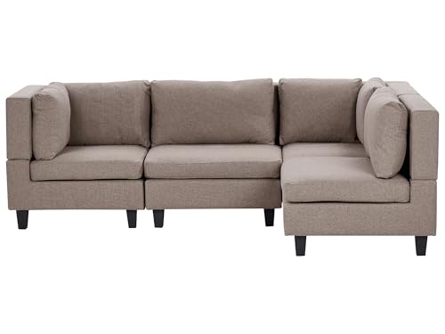 Beliani Canapé d'angle Moderne Modulaire 4 Places Côté Gauche Pieds Noirs et Tissu Rembourré Marron Unstad
