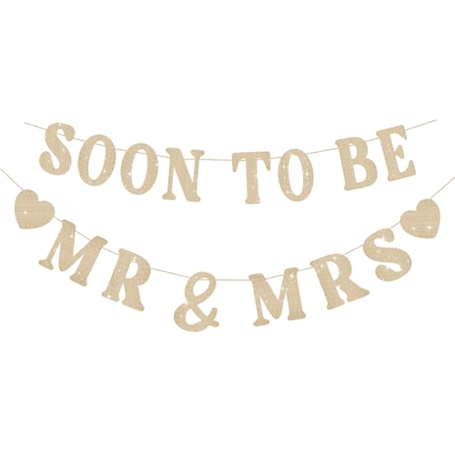 SerpizePaty Soon To Be Mr & Mrs Sign Banner For Bridal Shower Decorations Pre-strung Gold Glitter Wedding Shower Decorations For Home Party Engagement Banner For Bachelorette Couples Shower