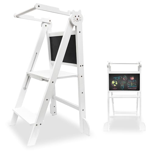 OemmieTorre de Aprendizaje - Torre Montessori - Escalera Plegable para Niños (Blanco)