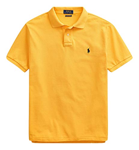 Image of Polo Ralph Lauren Mens Custom Slim Fit Mesh Polo Shirt, Gold / Navy Pony, Medium