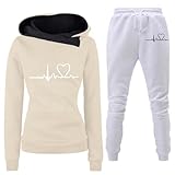 Aukbays Jogginganzug Damen Sportanzug Traingsanzug Jogginganzug Set Frauen 2 Teilig Anzug Freizeitanzug Lässige Herzschlagdruck Hoodie Sweatshirt Pullover Lang Hosen 2 Stück Set Sportswear Outfit