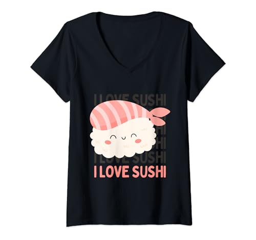Femme I love sushi drôle mignon animal crossing food kawaii sushi T-Shirt avec Col en V