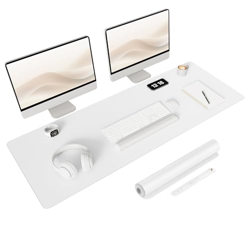 YSAGi Non-Slip Leather Desk Pad Long Size, Waterproof Laptop Computer Desk Keyboard Mat, Table Protector Blotter Mat, Large Mouse Pad for Office/Work/Home/Decor(White, 47" x 17")