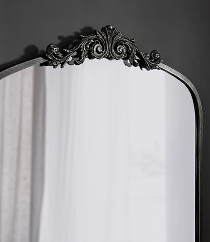 Image of Kate and Laurel Arendahl Ornate Traditional Square Arched Mirror; 28 x 30; Antique Black; Decorative Baroque Style Arch Vintage Mirror with Wide Frame and Ornamental Crown