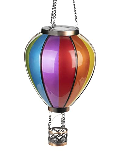 Northpoint LED Solar Laterne Heißluftballon Windlicht Metall-Gestell Kunststoff Außenbereich Dekoration Garten Solarpanel Regenbogen