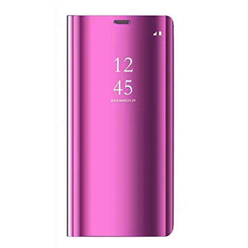 Caler Compatible / Remplacement pour Xiaomi Y1 Lite Coque Boîtier en Miroir Housse, Brillant avec Surface Revêtue Cas Bookstyle Stand Pliant et Support Case Étui pour Y1 Lite (Fuchsia) Cover