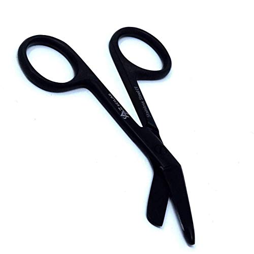 Round Pattern All Black Fluoride Coated Color EMT Medical Lister Bandage Scissors 3.5