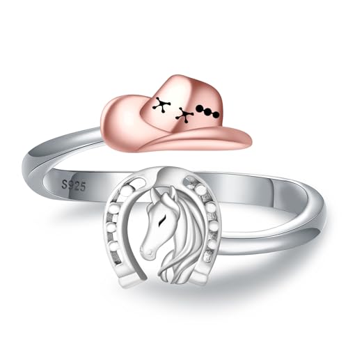 Senpotly 925 Sterling Silver Horse Western Hat Ring for Women Adjustable Dainty Horseshoe Ring for Daughter Adorable Equestrian Birthday Chiristmas Jewelry Gift for Granddaughter
