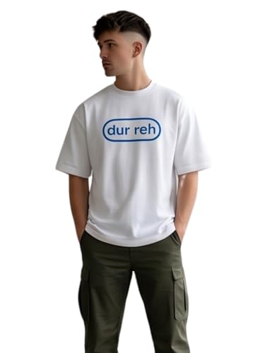 Image of Oversized French Terry Cotton T-Shirt - White | 240 GSM, inchdur reh inch Graphic Print