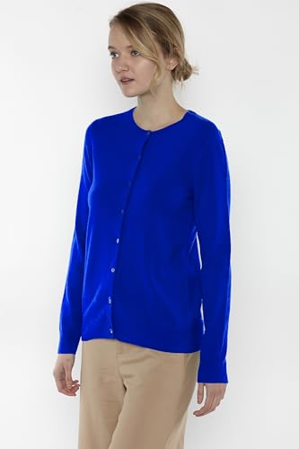 Image of JENNIE LIU Women's 100% Cashmere Button Front Long Sleeve Crewneck Cardigan Sweater
