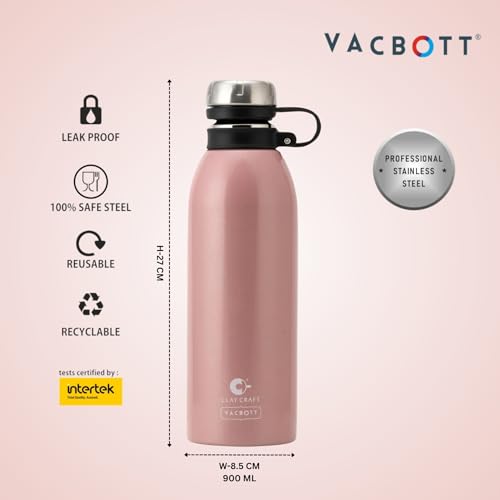 Image of Clay Craft VACBOTT Charlie Double Walled 24 Hours Hot and Cold Water Bottle-900ML, 2-Piece(Ruby) Leak Proof|Easy to Carry|Gym Bottle|Home|Kitchen|Hiking|Travel Bottle|BIS Certified|Made in India