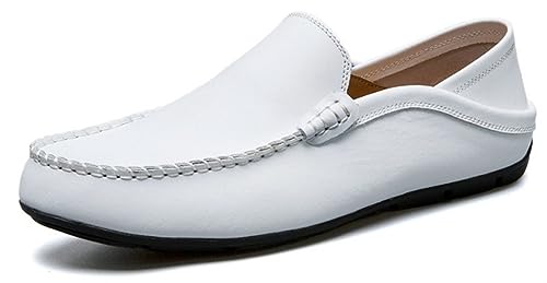 Men Business Leather Moccasins Casual Sewing Thread Loafers Round top Low Top Flat Heel Walking Shoes for Everyday Formal Business Traveling