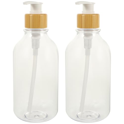 ibasenice Dispensador de Jabón Líquido con Bomba de Bambú 2 Unidades 500 Ml Pet Transparente para Baño y Ducha Recargable Portátil Botellas de Loción Manuales