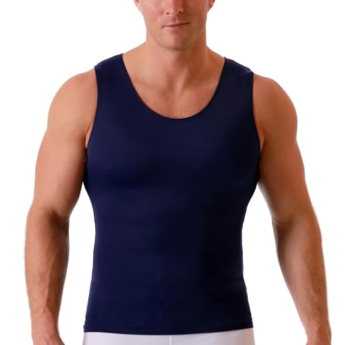Insta Slim -Made in USA- Compression Tank-Top Shapewear for Men. Tummy Control Slimming Body-Shaper Undershirt for Back Support, Beer Belly, and Gynecomastia (Midnight Navy-3XL)