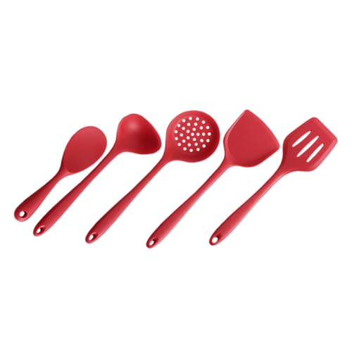 Alipis Juego de Utensilios de Cocina de Silicona Roja 5 Piezas Resistentes al Calor para Freír y Asar Set Multifuncional de Herramientas de Cocina Apto para Lavavajillas Adecuado para