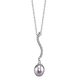 THE PEARL SOURCE 9-10mm Genuine Pink Freshwater Cultured Pearl & Cubic Zirconia Amit Pendant Necklace for Women