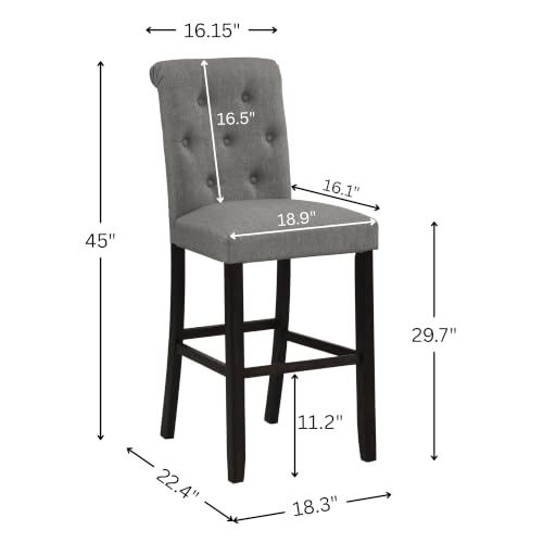 Roundhill Furniture Hendley Butacos Tapizados de Madera Maciza, Gris, Set de 2 miniatura 3