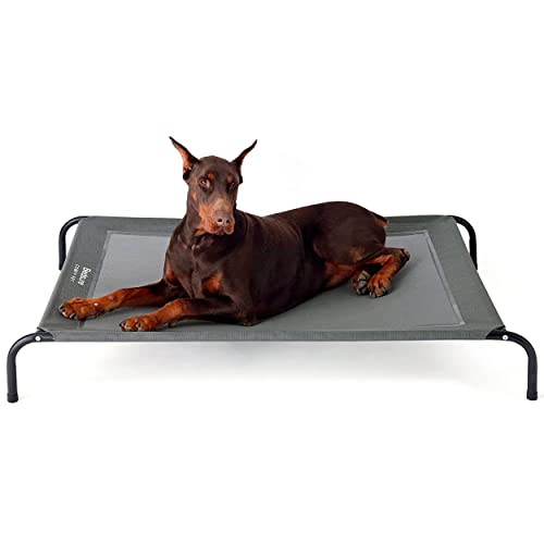 Bedsure Cama Elevada para Perros Grande - Cama para Perros Elevada e Impermeable con Malla, Cama para Perros de Exterior para Viajes y Jardín, Gris, 124x90x20 cm