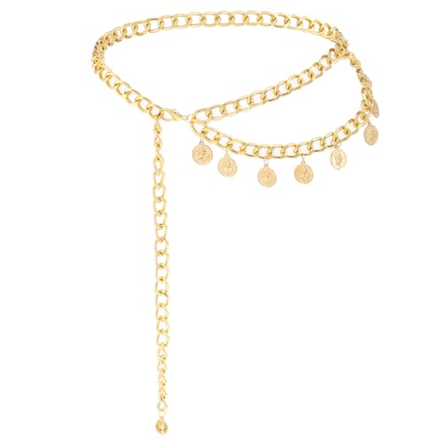 Gold Western Concho Chain Belt for Women Cowgirl Metal Link Waist Belt Chain for Dress & Jeans for Country Concert Outfit