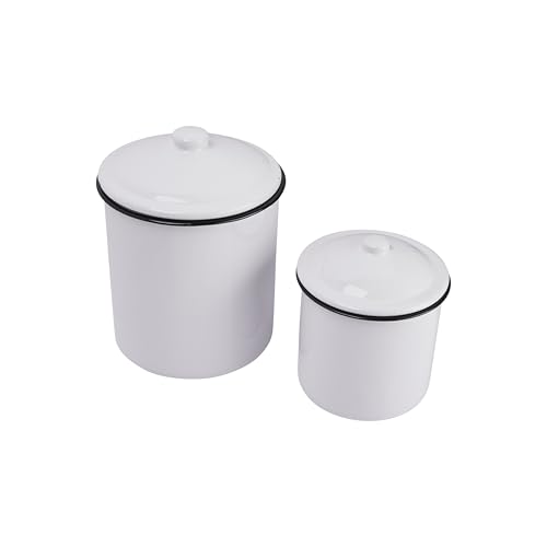 Creative-Co-Op-Set-of-2-White-Enameled-Canisters-with-Lids Creative Co Op Set of 2 White Enameled Canisters with Lids