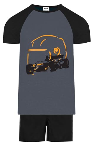 Jujak Boys Racing Car Grand Prix Design 2 Short Pyjamas PJs Motor Sports Premium Range (UK, Age, 12 Years, 13 Years, Regular, Grey/Black-D4)