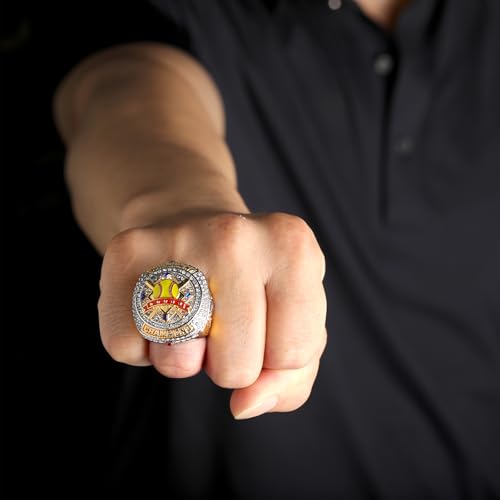 Image of 2 pcs Pack or 12 pcs Pack Softball Championship Trophy Ring Award Gift for Tournament Champion Team palyers Awards Trophy on Side Size 9.5