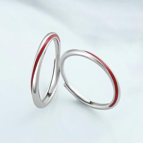 BCughia Anillos de Compromiso Pareja Ajustables, Anillo de Boda Grabado I love you Línea Roja Mobius Anillos de Parejas Novios - imagen 3