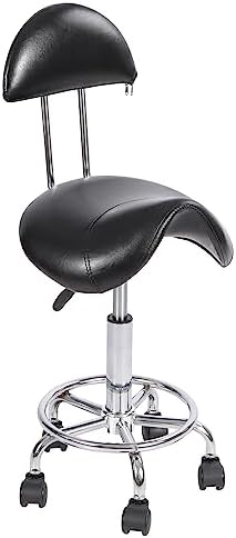 ALAPUR Rolling Saddle Stool with Back Support,Ergonomic Swivel Saddel Chair Hydraulic Adjustable Stool for Dentist Spa Massage Salon Hairdressers,Black