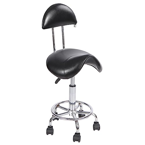 Alapur Rolling Saddle Stool With Back Support,Ergonomic Swivel Saddel Chair Hydraulic Adjustable Stool For Dentist Spa Massage Salon Hairdressers,Black #TOP3
