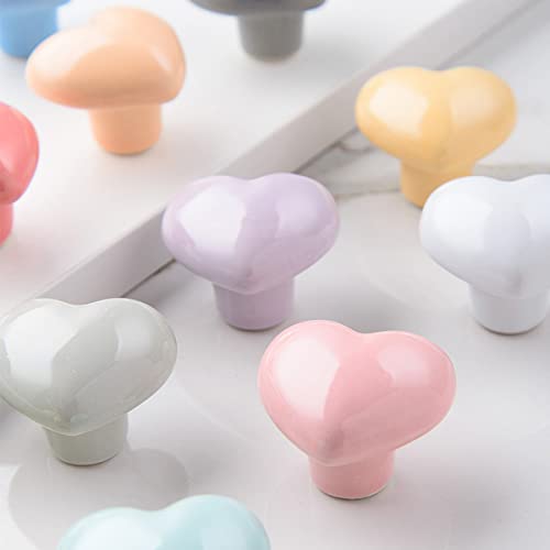 Huamulan 15Pcs Glossy Ceramic Knobs Heart Shape Cabinet Dresser Kids Child Pulls Door Handles Cupboard Wardrobe Drawer,3 Size Mounting Screws, Assorted Color #TOP4