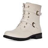 Wild Diva Womens Timberly- 272A Faux Leather Strappy buckle lace up Fashion Military Combat Ankle Boots BEIGE SZ 11