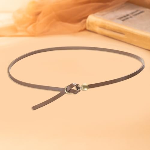 Women Dress Belt Strap Buckle Faux Leather Solid Color Thin for Versatile3