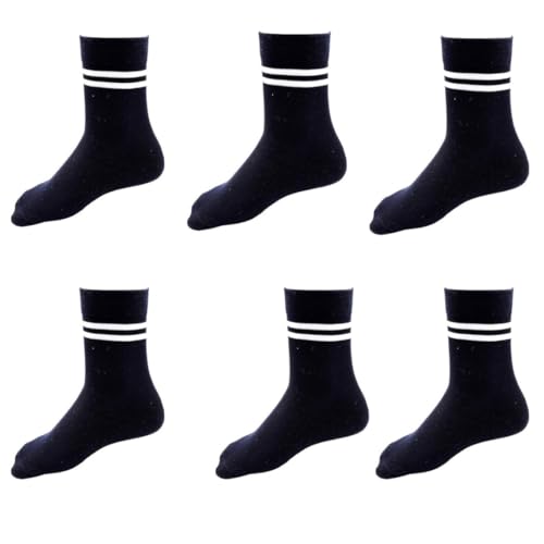 Image of Boys & Girls Navy Blue Color With White Strips Cotton Calf Length School Socks (Pack of 6 Pairs)