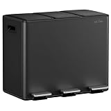 mVm ゴミ箱 45L 分別 横型3分別 3×15L ダストボックス 蓋付き おしゃれ ペダル式 静音 密閉 ステンレス製 大容量 袋が見えない ペットボトルや缶収納可能 キッチン リビング オフィス用 ブラック