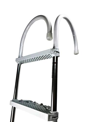 Marine Boat Aluminum White Polyethylene Swim Boarding 3 Steps Ladder Hook 35X15 #TOP3