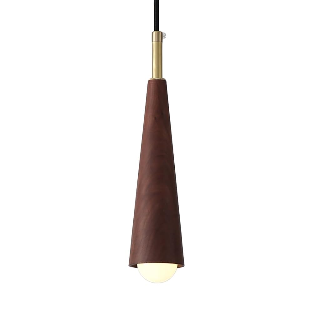 ITOSUI Mid-Century Modern Wood Pendant Light, Walnut & Brass Conical Hanging Light Fixture, Minimalist Nordic Mini Chandelier for Kitchen Island, Dining Room, Bedroom Bedside, Adjustable Cord(Walnut)