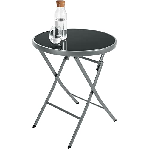 TecTake® Garden Bistro Set, Garden Chairs & Glass Top Outdoor Table, Robust Steel Frame, Protecting Rubber Feet, Easy Clean, Quick Setup, Space-Saving Design for Patio, Conservatory, Balcony - grey