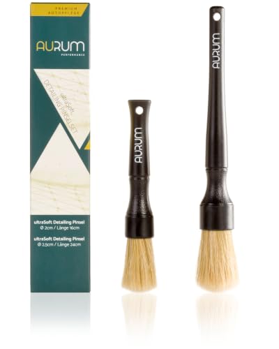 Aurum-Performance® Detailing Pinsel Auto 2er Set - KFZ Reinigungspinsel zur professionellen Autopflege Innen & Außen - Car Detail Brush, Innenraum Reinigung, PKW Waschpinsel