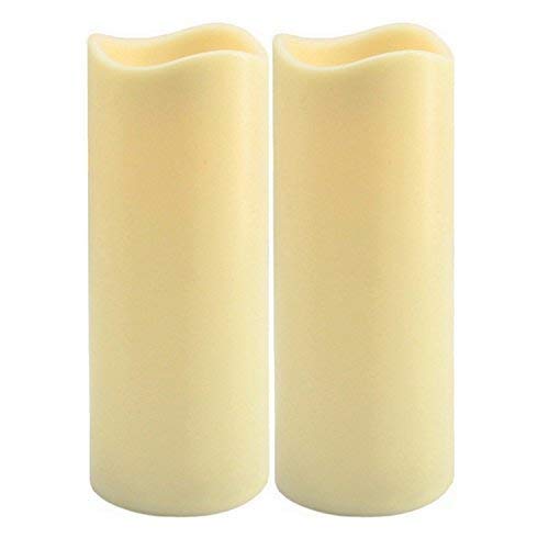 X-nego Flameless Candles (Set of 2) Outdoor Flickering Led Candles 3 x 8 inch Tall - Amber Flame Battery Operated Plastic Pillar Candles with Cycling 8 Hours ON/16 Hours Off Timer