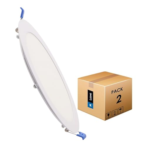 M Ledme - Pack 2, Downlight LED 220mm 20W, 2000 lúmenes, Panel Redondo Extraplano, Color Luz neutra (4500k), Corte estándar 205 mm, Driver incluido, LM5552.