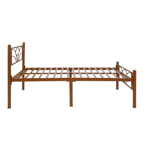 Image of Zyra Metal Extra Single Size Bed Without Storage | Wrought Iron Single Bed with Headboard & Footboard| Sturdy Powder Coated Platform Cot for Bedroom (Zyra Brown)