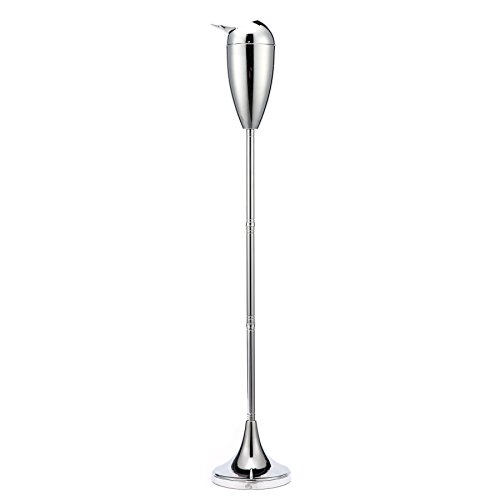 TERRADISE Adjustable Standing Ashtray, Cigarette Butt Receptical Outdoor Indoor, Stand Tall Ashtray with Lid, Outside Patio Cigar Floor Ashtray with 20" 27" 35" Heights (Chrome)