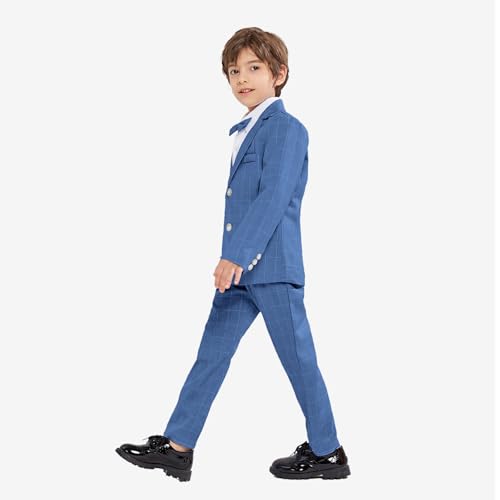 Image of LOLANTA Boys Suit Wedding Ring Bearer Outfit Kids Formal Wear Dress Clothes | Boy 3-Piece Plaid Suits, Sport Coat Blazer and Pants Set with Adjustable Bow Tie, Gentleman Birthday Party Graduation Outfits