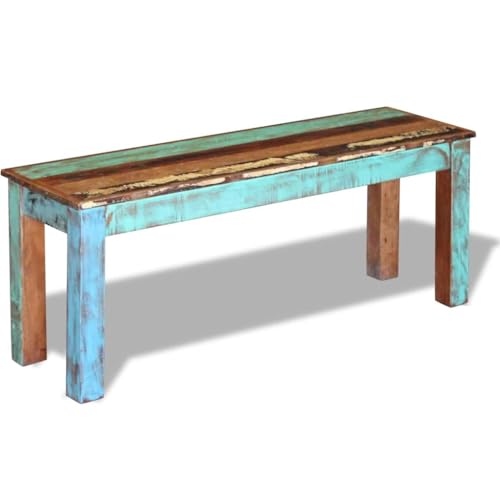 Banc en bois vieilli massif rustique multicolore 110x35x45 cm - 8