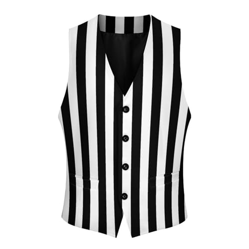Black White Striped Men's Suit Vest Slim Fit V-Ncek Waistcoat Business Casual Vest4