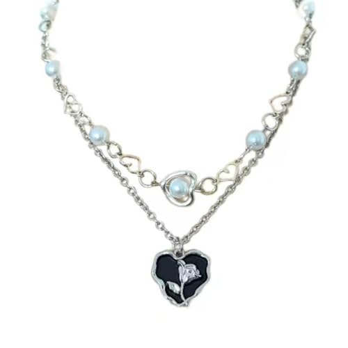 Pendentif fleur papillon élégant délicat sur chaîne de cou en perles blanches - 2