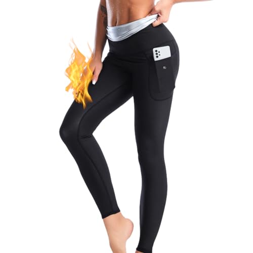 Nano Hertz Pantaloni Sauna Leggings Pants Dimagranti Tasche Vita Alta Leggins Sportivi Push Up Tuta per Sudare Snellenti Sauna per Palestra Fitness Corsa Yoga Donna