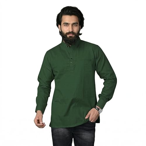 Image of Men's Cotton Regular Short Kurta | Casual & Ethnic Wear with Long Sleeve